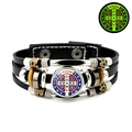 Luminous Saint Benedict Medal leather bracelet with retro beads and snap button closure - Luminous Glass Medal Style (JY008675-7)