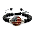 Vintage USA flag beaded bracelet with black matte beads and adjustable woven cord - Fashion Vintage Flag Style (JY008693-6)