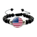 Detail of adjustable braided cord on black beaded bracelet with USA flag charm - Standard Flag Glass Patch Style (JY008693-5)