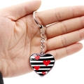 Double-sided heart keychain pendant with black and white stripes and red hearts - Black White Stripes Red Heart (JY008683-6)