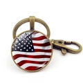 Porte-clés vintage drapeau USA avec cadre en bronze et fermoir homard sur fond blanc - Drapeau Étoiles et Rayures Classique Bronze (JY008694-Bronze 9)