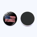Detailed front and back view of a 25mm American flag glass refrigerator magnet with magnetic base - Starry Night Flag (JY008692-10) / 25mm