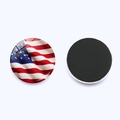 Detail of 25mm American flag glass fridge magnet showing front dome and magnetic back - Wave Pattern USA Flag (JY008692-8) / 25mm