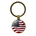 Macro shot of vintage bronze keychain with USA flag pattern under clear glass cabochon - Retro Time Gem Bronze (Bronze 9)