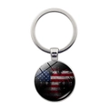 Macro shot of silver metal keychain with glass American flag and eagle pendant detail - Eagle Silhouette Silver (Silver 7)