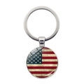 Detailed close-up of a silver-tone keychain featuring a vintage USA flag glass dome - Vintage Silver (Silver 1)