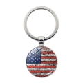 Detailed close-up of retro US flag keychain with vintage glass dome and silver metal ring - Vintage Distressed Silver (Silver 2)