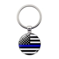 Silver Thin Blue Line American Flag key ring with glass dome pendant on white background - Thin Blue Line Silver (Silver 12)