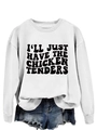 Detail of white cotton crewneck sweatshirt featuring black I'LL JUST HAVE THE CHICKEN print - S / White Sweatshirt (Black Font)