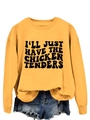 Detail of vintage slogan print on yellow long sleeve sweatshirt and frayed denim shorts - S / Yellow Sweatshirt (Black Font)