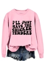 Detail of pink long sleeve sweatshirt with wavy retro I'll Just Have The Chicken Tenders print - S / Pink Sweatshirt (Black Font)