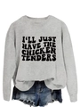 Detail of soft gray cotton sweatshirt with black I'LL JUST HAVE THE CHICKEN TENDERS text - S / Grey Sweatshirt (Black Font)