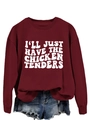 Detail of burgundy sweatshirt featuring white vintage chicken tenders print design - S / Wine Red Sweatshirt (White Font)