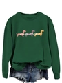 Detail of mama print with dachshund dog silhouettes on a dark green crewneck sweatshirt - S / Dark Green (White Print)