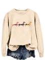 Detail of mama text and dachshund dog silhouettes printed on beige crewneck sweatshirt - S / Sand (Black Letters)