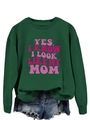 Detail view of a dark green crewneck sweatshirt with pink retro slogan print - S / Dark Green