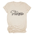 Close-up of Stronger Than The Storm print on oat beige cotton t-shirt with heart graphic - S / Sand (Black Font)