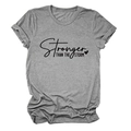 Detail of Stronger Than The Storm print on a heather grey crew neck short sleeve t-shirt - S / Dark Gray (Black Font)