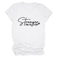 Detail of Stronger Than The Storm print on a white cotton crewneck t-shirt with rolled sleeves - White (Black Font)