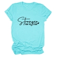 Detail of blue cotton T-shirt featuring Stronger Than The Storm printed graphic design - Deep Water Blue (Black Font)