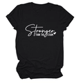 Detail of Stronger Than The Storm text print on black cotton short sleeve t-shirt - Black (White Font)