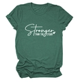Detail of Stronger Than The Storm slogan print on heather green cotton t-shirt - Retro Green (White Font)