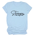 Light blue crewneck t-shirt with Stronger Than The Storm slogan print and heart icon - Light Blue (Black Font)