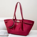 Elegant wine red velvet tote bag with gold swan buckle and matching coin purse - Red