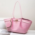 Pink matte tote bag with swan pendant and small round coin purse for women - Pink