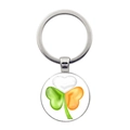 Close-up of Ireland flag shamrock keychain with heart-shaped leaves and silver ring - Tri-Color Heart Clover Style (JY008700-925 Sterling Silver Earring Post)