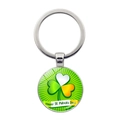 Macro detail of Ireland flag clover glass keychain with Happy St. Patrick's Day text - Heart-Shaped Holiday Blessing Clover Style (JY008700-Silver 7)