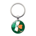 Ireland flag shamrock keychain with green clover pendant on white background - Dark Green Background Clover Style (JY008700-Silver 6)