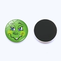 Close-up of green cartoon snowman magnet with glossy crystal glass finish and magnetic back - Green Monster Face 2 (JY008707-12)
