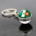 Macro detail of Ireland shamrock flag keychain with glass dome and lucky clover motif - Classic Ireland Green White Orange Style 6 (JY008703-6)