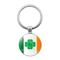 Gelukkige klavertje vier sleutelhanger met Ierse vlag patroon en zilveren metalen ring - Klassieke Klaver Nationale Vlag Stijl (JY008700-Zilver 2)
