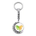 Détail du pendentif trèfle irlandais rotatif avec cadre demi-lune sur porte-clés - Style Trèfle Coeur Tricolore (JY008702-9)