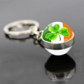 Lucky Irish clover keychain featuring a double-sided glass ball with flag colors - Ireland Flag Shamrock Style 1 (JY008703-1)