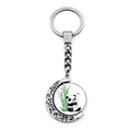 Porte-clés panda rotatif avec cadre en croissant de lune argenté et motif bambou - Jy008710-10