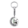 Porte-clés lune rotatif avec motif panda mignon mangeant du bambou en métal argenté - Style Panda Mangeant du Bambou (JY008710-9)
