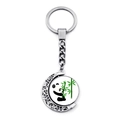 Porte-clés panda rotatif en forme de lune argentée avec motif bambou sur fond blanc - Jy008710-7