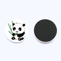 Round crystal glass panda fridge magnet with cute panda eating bamboo on white background - Hand-painted Sitting Bamboo Chewing Panda (JY008708-9)