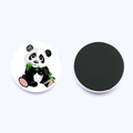 Round 30mm crystal glass panda fridge magnet set with a cute panda eating bamboo - Cute Panda Sitting and Chewing Bamboo (JY008708-6)