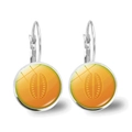 Close-up of fruit slice drop earrings featuring a realistic melon pattern and silver hooks - Hami Melon Slice Style (JY008717 Silver-10)