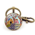 Portachiavi in bronzo vintage con ciondolo a pittura a olio di paesaggio e moschettone - Jy008716-rame 3