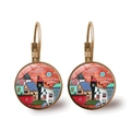 Retro leverback earrings featuring artistic oil painting landscape and bronze finish - Antique Bronze Town House (Bronze-1)