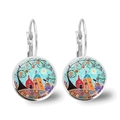 Artistic landscape leverback earrings featuring colorful house oil painting illustration - Silver Colorful Illustrative House (Silver-7)