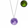 Luminous moon pendant necklace with glowing purple galaxy planet on silver chain - Purple Moon - Green Luminous (JY008725-8)