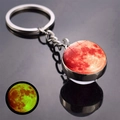 Detail of glow-in-the-dark moon keychain showing double-sided lunar texture and neon effect - Orange Red Style (JY008727-9)
