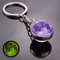 Detail of the luminous moon keychain showing the purple lunar surface and green glow - Purple Style (JY008727-8)