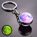Luminous moon celestial keychain with silver metal ring and glow in the dark pendant - Purple Blue Style (JY008727-6)